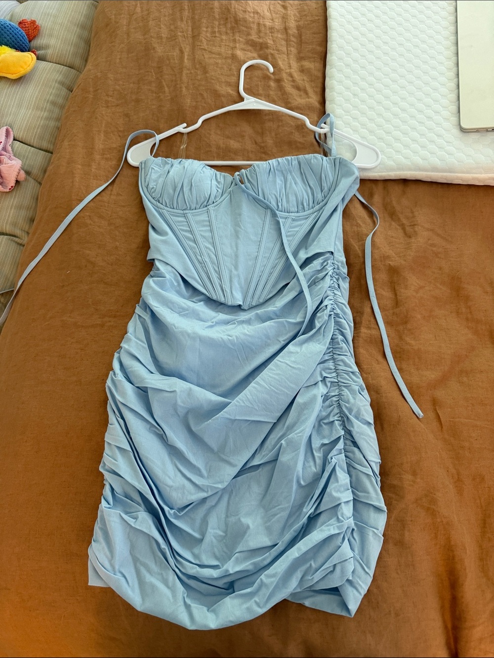 Strapless Light Blue Ruched Corset Dress